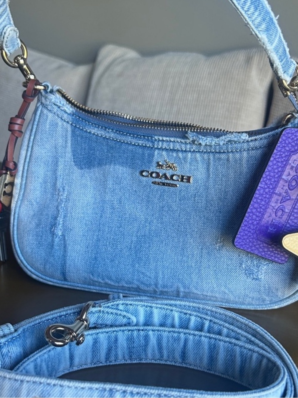 Authentic Coach Light Blue Denim Mini Hobo Bag.